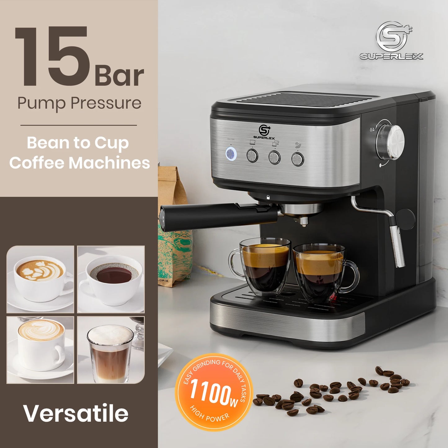 SUPERLEX Semi Automatic Italian Coffee Machine 1100W Pressure High-pressure Extraction and Milk Froth Two in One Coffee Machine