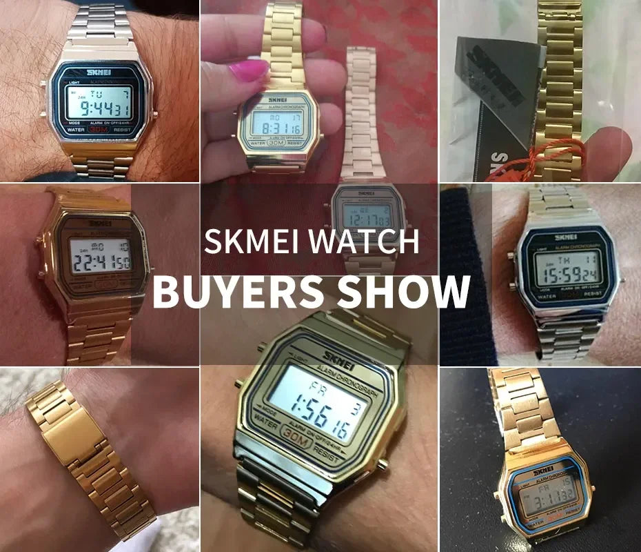Skmei Fashion Men Stainless Steel Strap LED Display 3Bar Waterproof Digital Watch Reloj Hombre For Casual 1123 Sport Watches