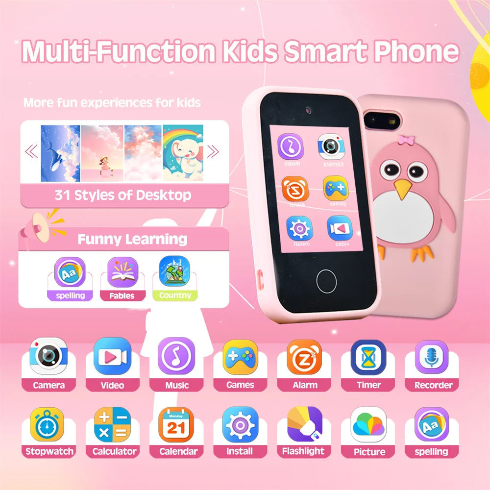 Kids Smart Phone Educational Toys Dual Camera Music Player Baby Phone With 32G Memory Game Learning For Boy Girls Brithday Gifts
