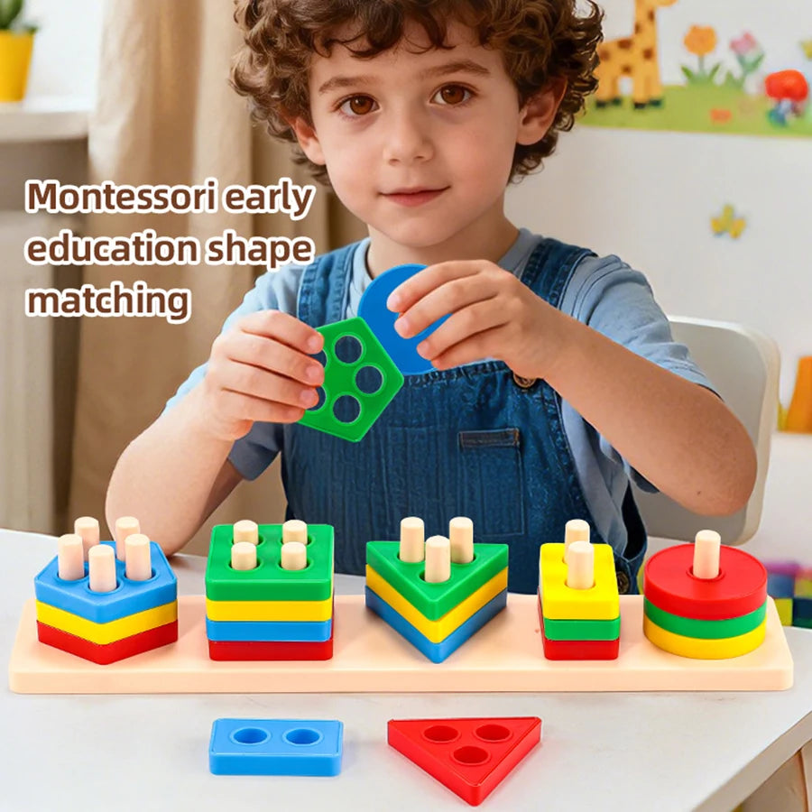 1set- Early education equipment geometric set columns, infant and child intelligence assembly building blocks boy/girl toys