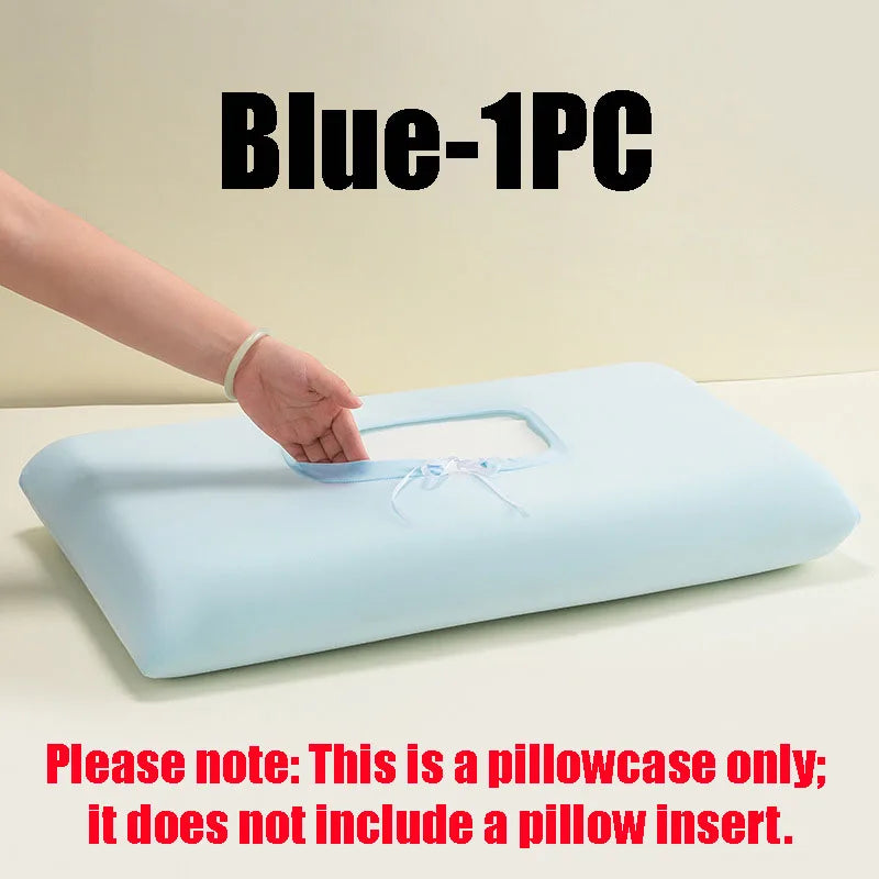 Summer Ice Silk Cooling Pillow Case, Open Style Elastic Edge Cover, Breathable Cool Feel Soft Pillow Protector for Better Sleep
