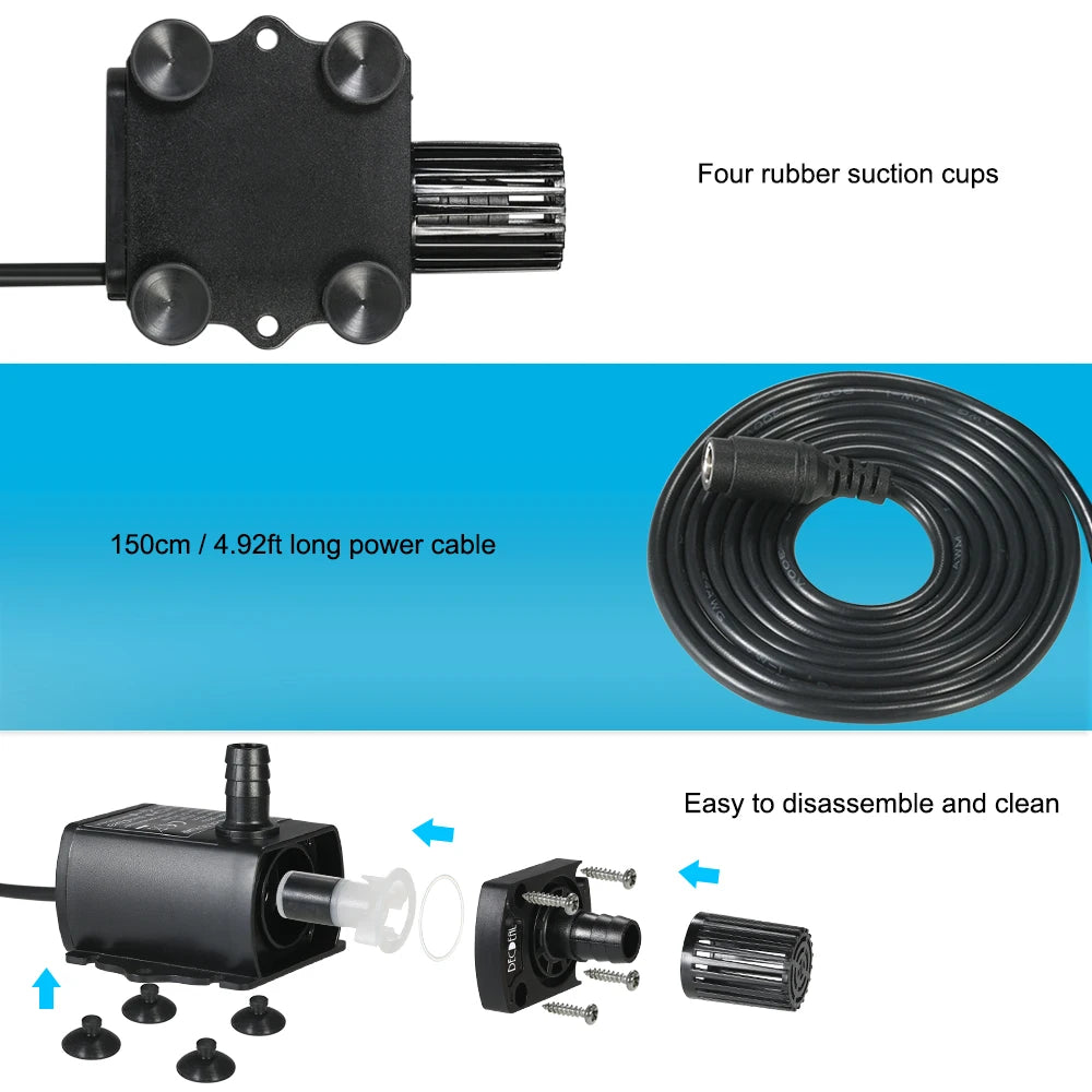 Ultra-quiet Mini DC12V 10W 400L/H Lift 400cm Brushless Water Pump 5.5*2.1mm Female Submersible with Flow Adjustment Function
