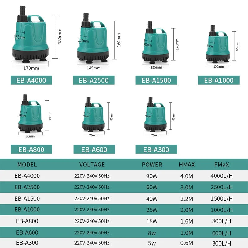 5/8/18/25/40/60/90W Fish Tank Bottom Suction Submersible Pump Bottom Filter Silent Suction Feces Change Pump Multi-function Pump