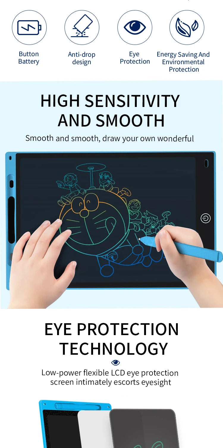 Multi-Size LCD Writing Tablet for Kids 6.5/8.5/10/12 Inch- Reusable Drawing Board, Eye Protection, Lock & Erase Educational Gift