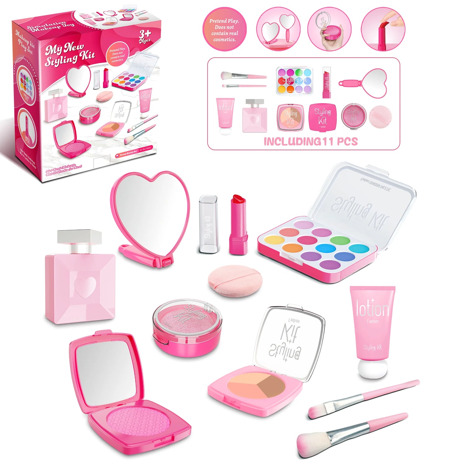 Play Makeup Toys, Simulated Cosmetics Fake Makeup Set Lipstick Powder Blusher Not Real Makeup for Girl Gifts