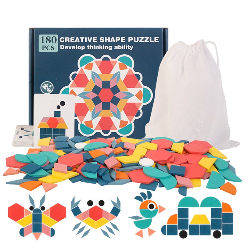 DIY Children's Wooden Toys 155pcs Wooden Jigsaw Puzzle Board Set Colorful Montessori Educational Toys For Children Kids Gift