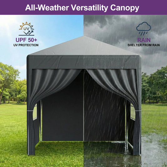 LOEFME 2x2M Pop Up Gazebo Waterproof Windproof Portable Outdoor Canopy Sun Shelter Removable 4 Sides Cloths Garden Camping Tent
