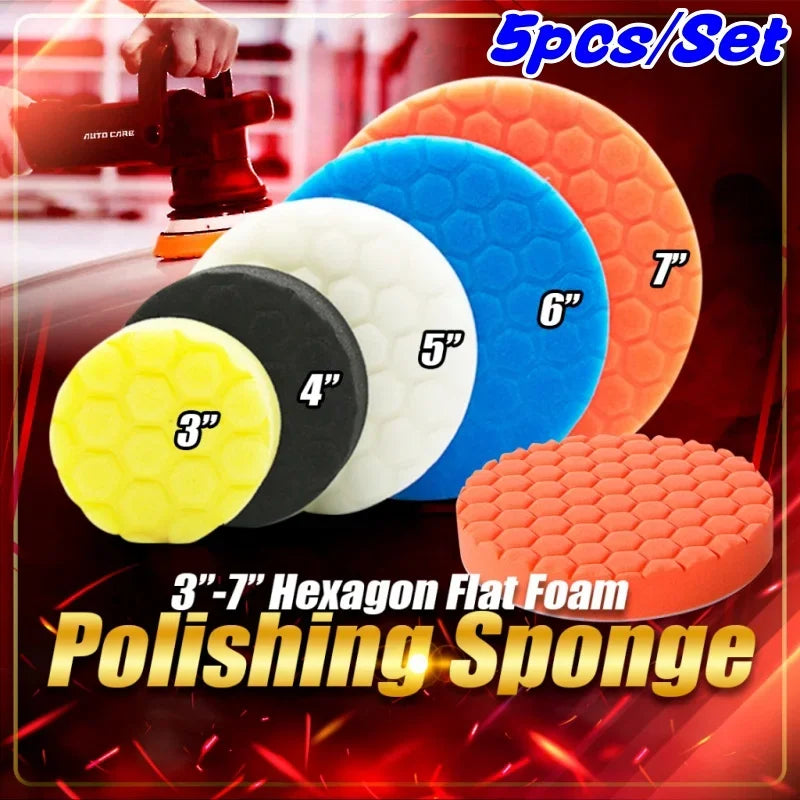 5PCS auto detailing pads polishing wheel for drill buffing kit 5/6/7 inch self adhesive polishing pad car wax applicator discs