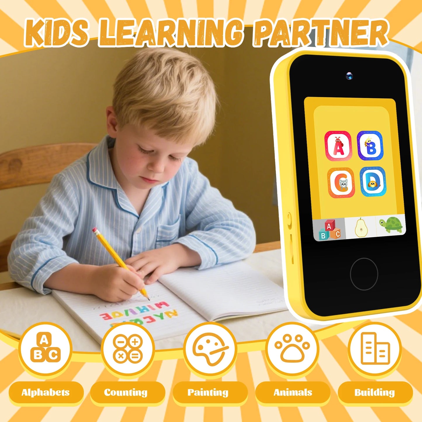 Kids Smart Phone Toy with Dual Camera Educational Games Music Player Safe Mode Best Birthday Gift HD 1080P Kids Camera Toys
