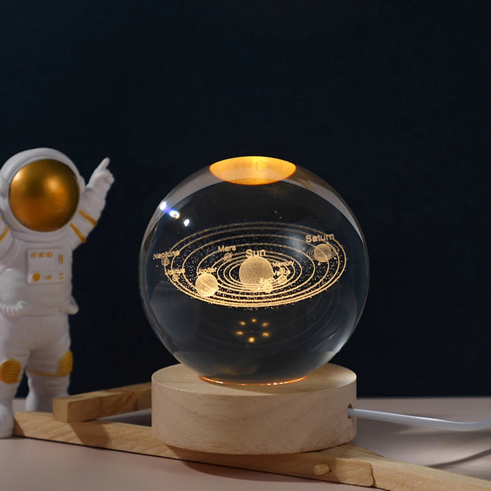 Crystal Ball Night Lights Glowing Planet Galaxy Astronaut 3D Moon Table Lamp USB Atmosphere Lamp Tabletop Decorations Kid Gifts