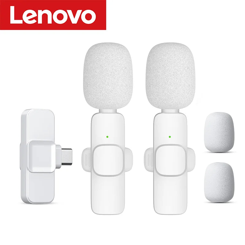 Lenovo Pink Wireless Lavalier Microphone for iPhone Android PC Live Gaming Phone Portable Audio Video Recording Vlog Microphone