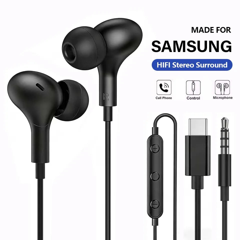USB C Headphone for Samsung Galaxy S24 S25 S26 Ultra A17 A54 Magnetic Wired Earbuds Noise Canceling in Ear Earphones with Mic