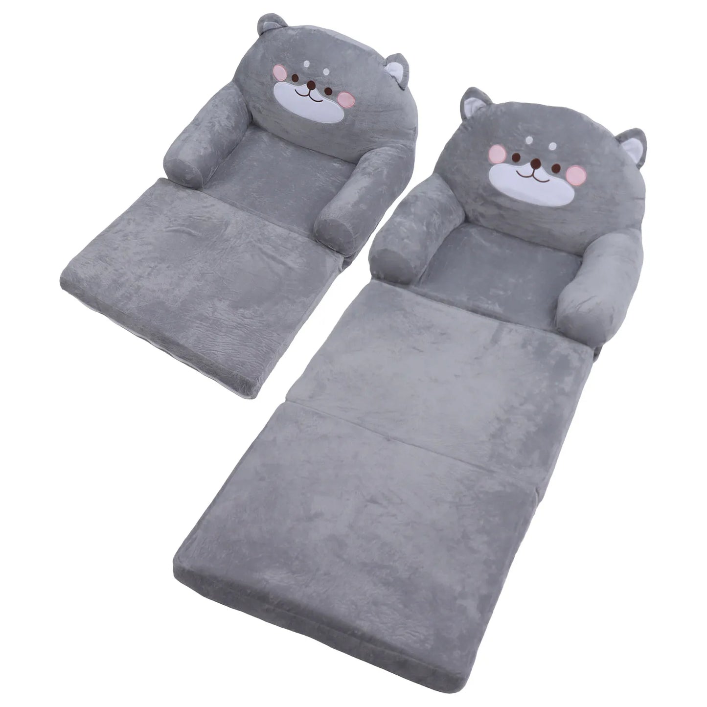 Gray Kids Sofa Easy To Clean Soft Breathable Toddler Chair Stable Backrest Cartoon Gray Dog  Wide Handle for Relaxing