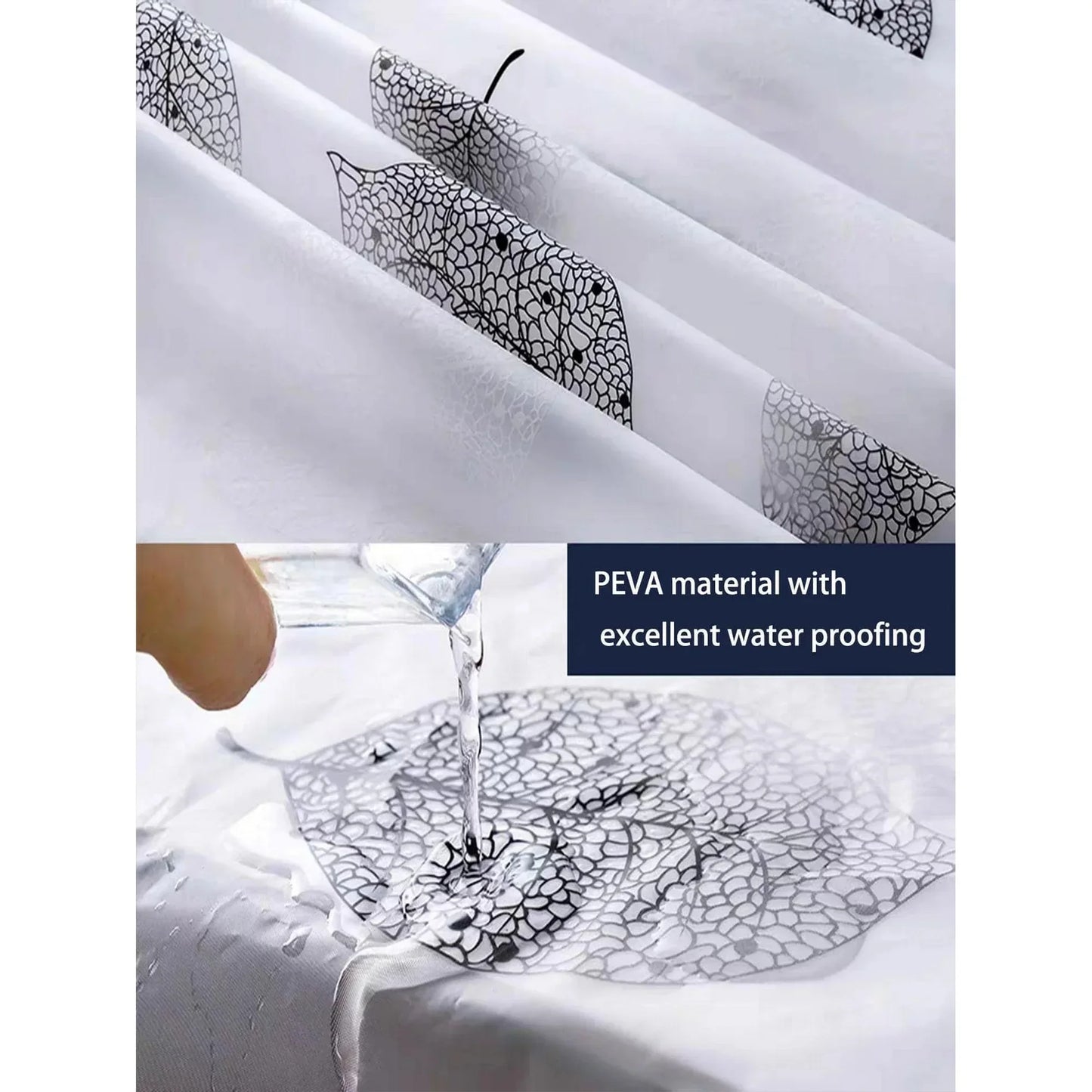 1pc Leaf Pattern Plastic Shower Curtain, Lightweight Bath Curtain Liner with Plastic Hooks, Transparent Curtain, Bathroom Decor