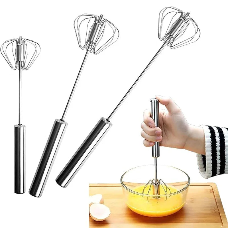 Semi-Automatic Egg Beater Stainless Steel Egg Whisk Manual Press Type Mixer Self Turning Egg Stirrer Kitchen Egg Tools