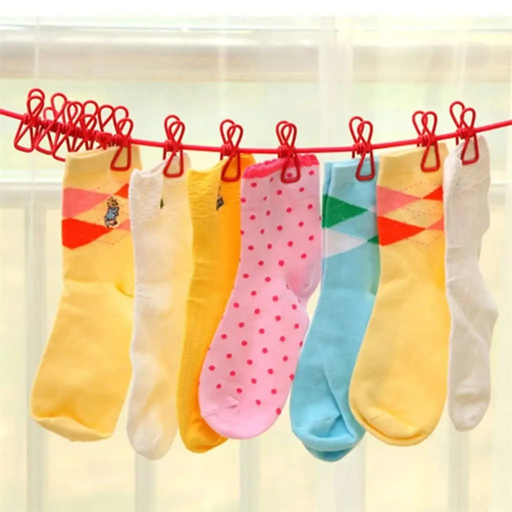 1pc Portable Clothesline With 12 Clips Polychrome Outdoor No Punching Required Travel Camp Retractable Clothes Rope Drying Rack