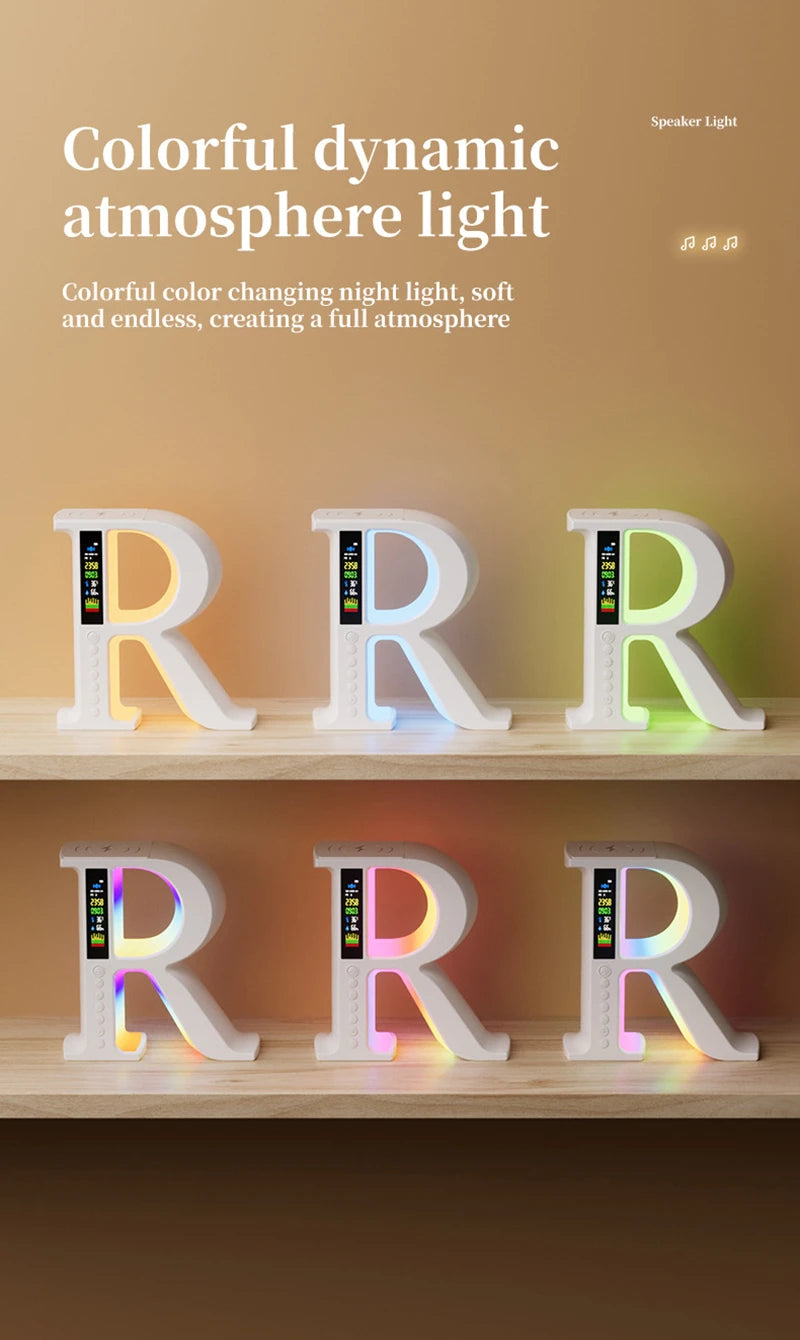 Lenovo Bluetooth Speaker Wireless Charger Multifunctional Color Atmosphere RGB Desk Clock Nightlight LED Digital Clock Plug Card