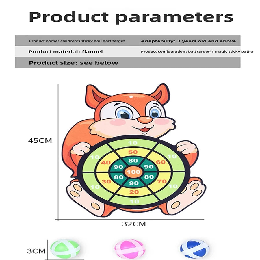 1set- Dart Board for Kids with 3 Sticky Balls Indoor Outdoor Sport Party Games Cartoon Animal Dart Board Toys Christmas Gift