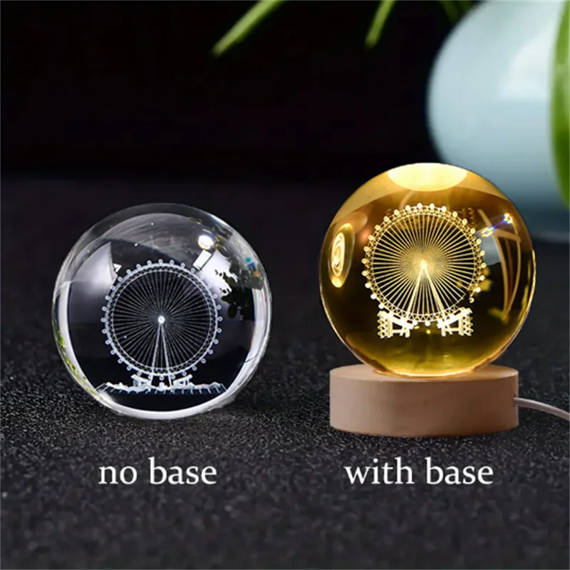 6cm 3D Crystal Ball Crystal Planet Night Light Laser Engraved Solar System Globe Astronomy Birthday Gift Home Desktop Decoration
