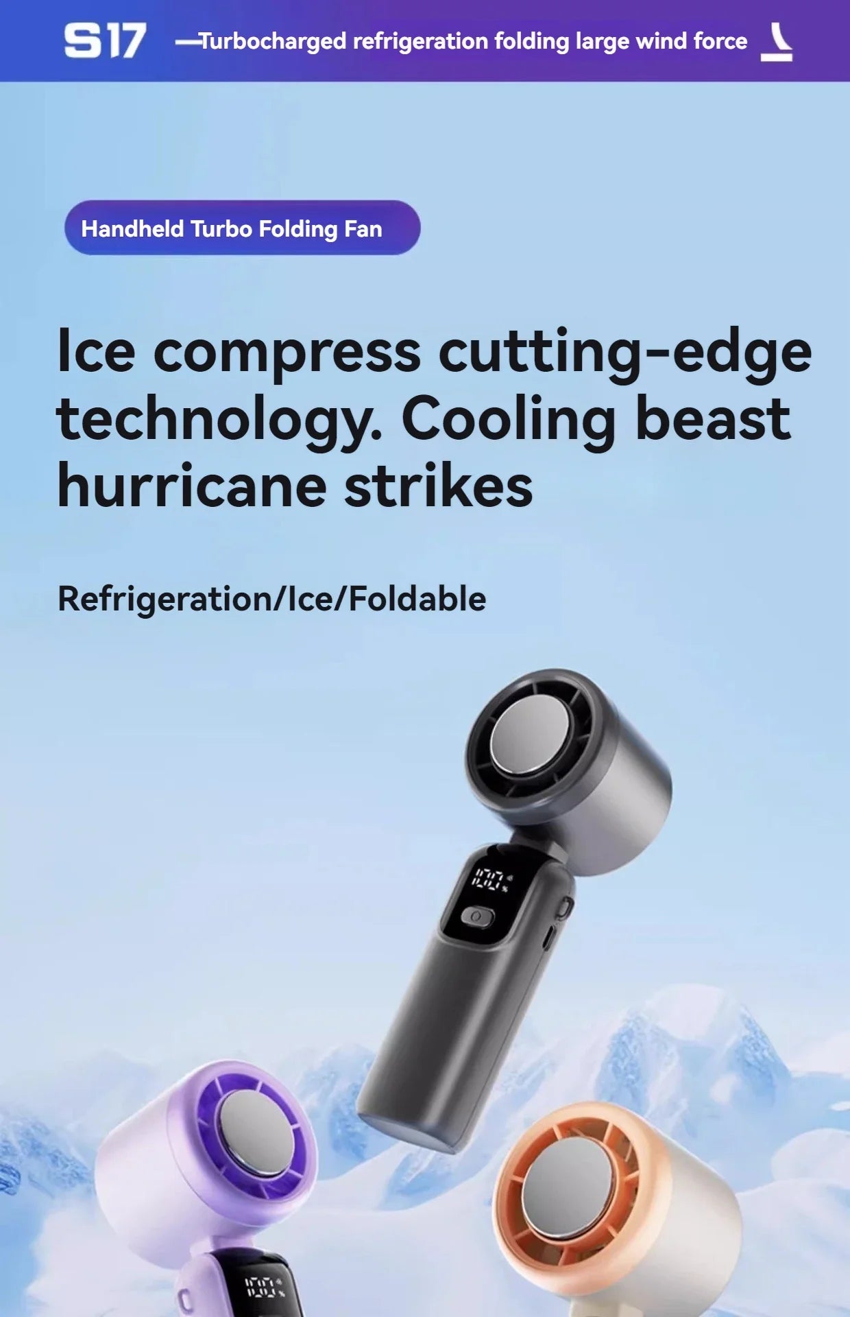 2025 Hanging Ice Pack Handheld High-speed Fan Folding 100 Speed Infinitely Adjustable Fan Portable For Outdoor Neck