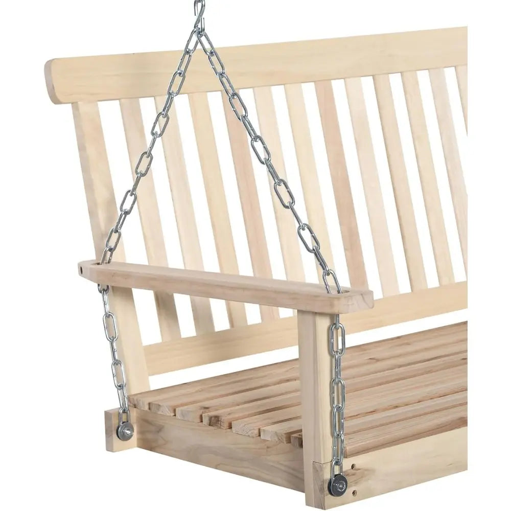2-Seater Wooden Swing Bench, Porch Hanging Hammock Chair, Natural Garden Furniture