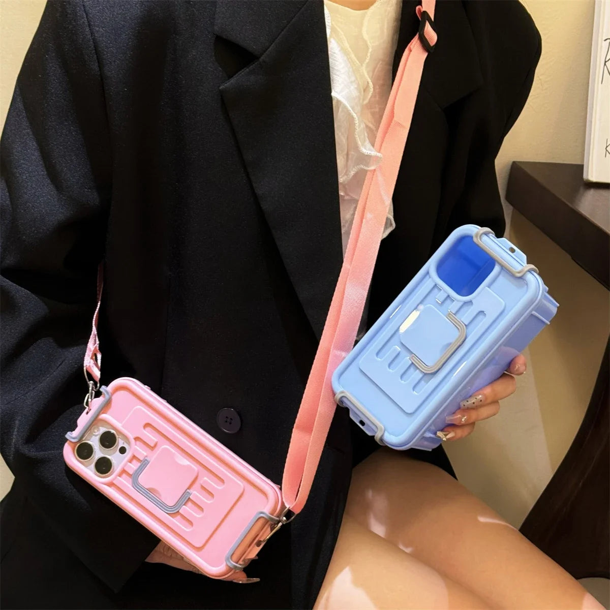 Hot Creative Storage Box Crossbody Lanyard Silicone Phone Shell For iPhone 11 12 13 14 15 Pro Max Funny Shockproof Soft Cover