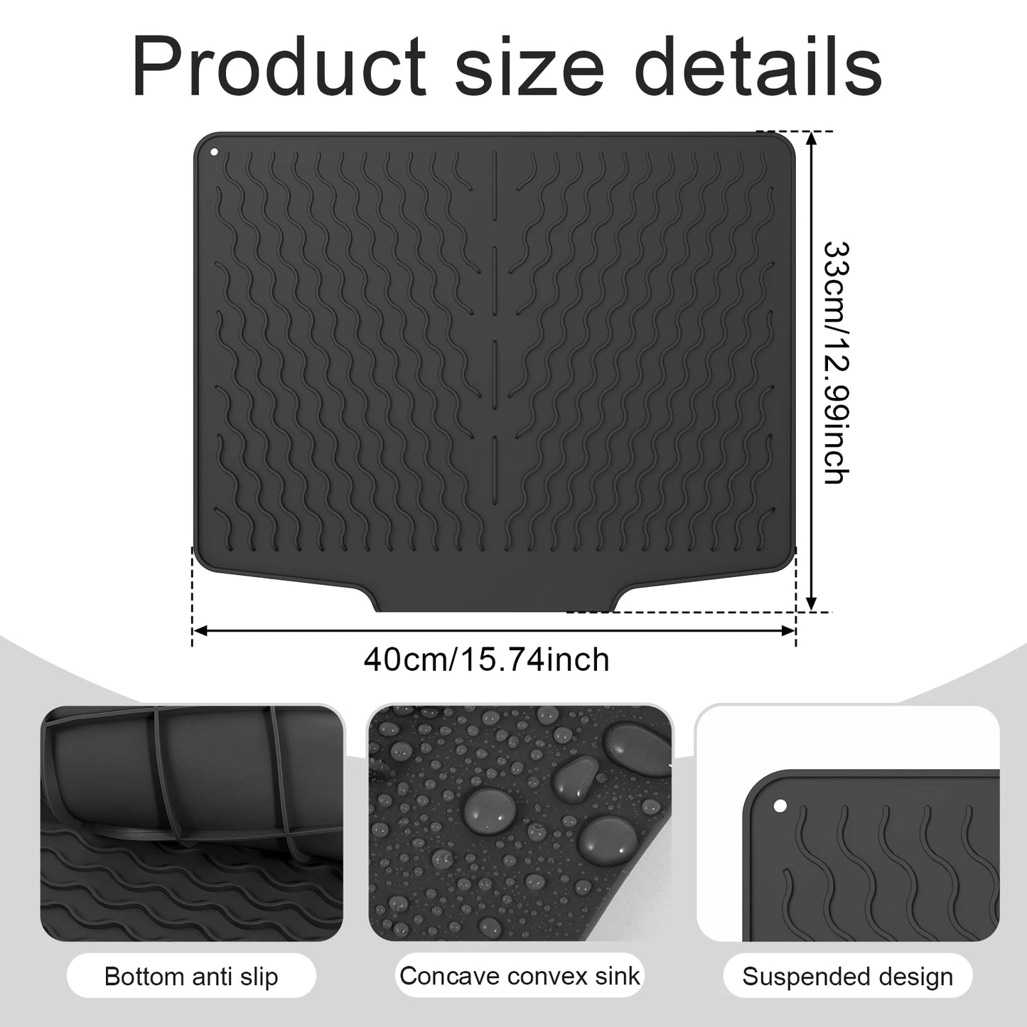 Dish Drying Mat-Silicone Drying Pad Kitchen Counter Dining-table Non-Slip Drain Pad Anti-scald Pot Cup Pad Kitchen Counter Tools