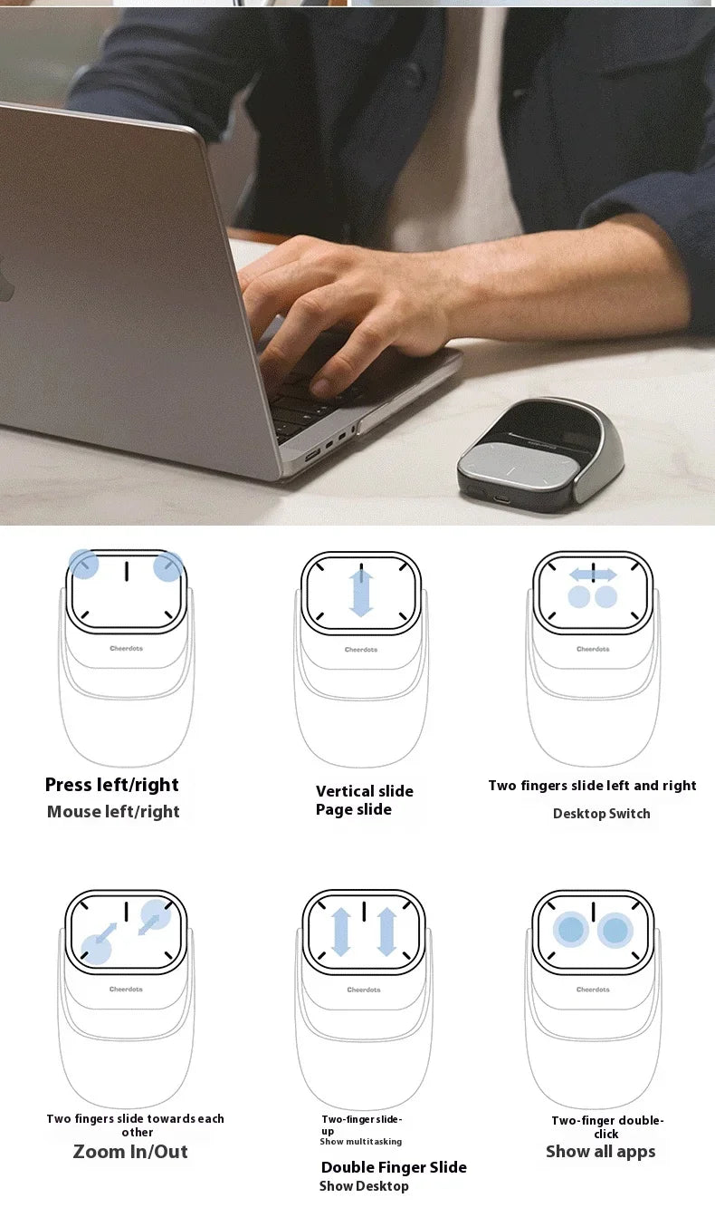 Cheerdots 2 Detachable Air Mouse Wireless Touchpad Laser All-in-one AI Recording ChatGPT Mobile Presenter Remote Control Custom
