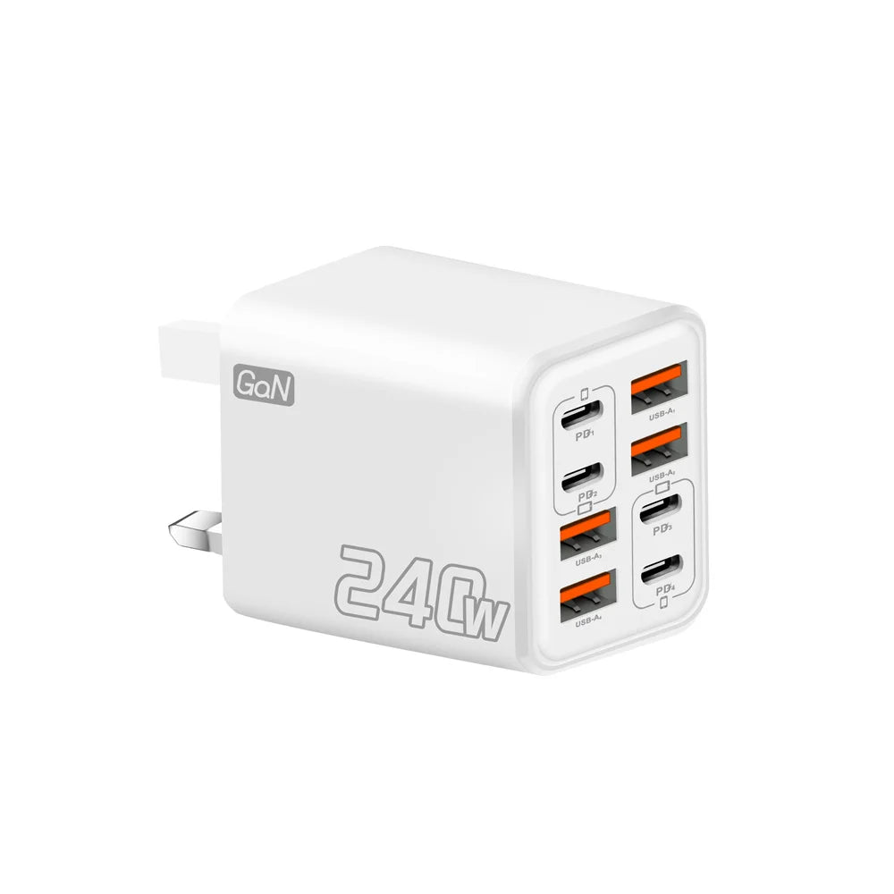 240W 8 in 1 USB C GaN Charger Fast Charging Phone Charger Power Adapter For iPhone Samsung Xiaomi EU/US/UK Plug Travel Charger