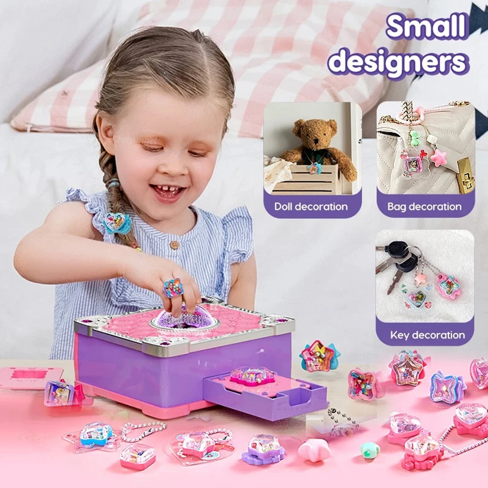 Magic Jewelry Making Kit 3D Magic DIY Jewel Rings Keychain Creative Handmade Craft Box Set for Girls Xmas Birthday Gifts