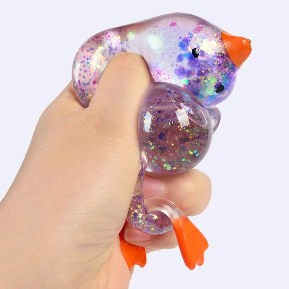 Glitter Duck Squishy Stress Relief Toy | TPR Material | Random Color | Soft Squeeze Fidget Toy for Anxiety Relief | Portable