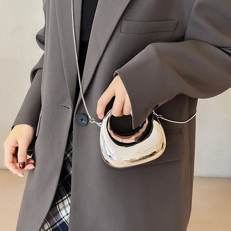 Z. Women's Chain Crossbody Bag Small Purse Acrylic Metallic Luster Half Moon Party Banquet Women's Bag Luxury Handbag