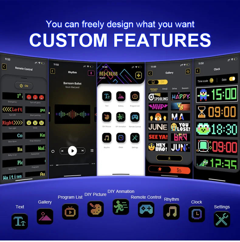 Car Scrolling Advertising Display Programmabl USB APP Control Customizable DIY Bluetooth RGB LED Sign Text Pattern Animation 5V