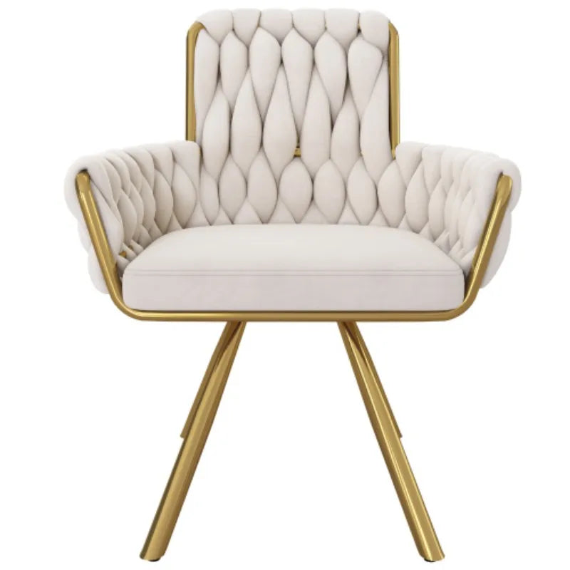 Set of 2/4/6,velvet dining chair,Armchair,single luxurious Leisure swivel chair with four metal support legs,beige