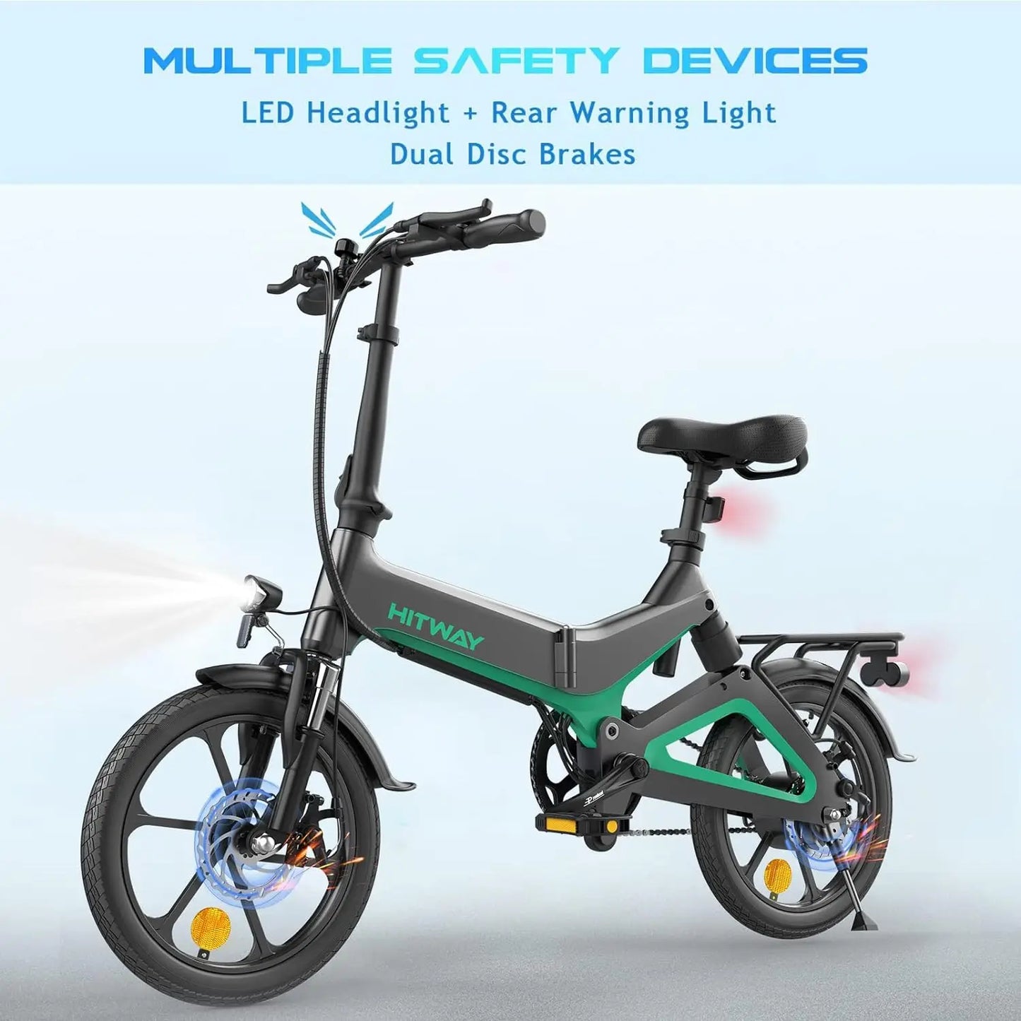 HITWAY Electric Bike 250W Foldable Pedal Assist E Bike with 7.8Ah Battery without accelerator, 16 inch for Teenager and Adults