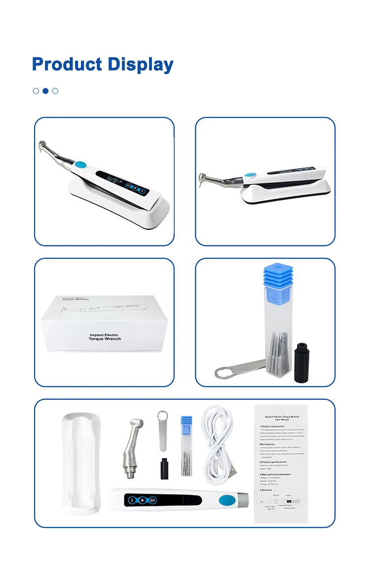 AZDENT Dental Implant Motor Electric Wireless Torque Driver Implant Torque Wrench with 16pcs Screwdrivers Contra Angle Motor