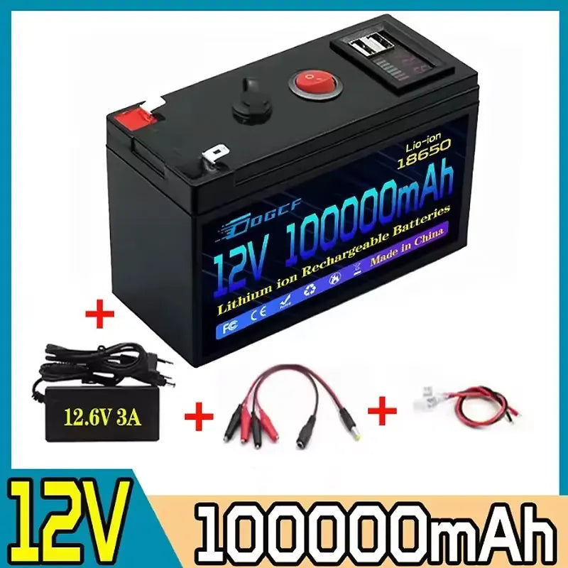 12V Battery 100Ah 18650 🔋2026 Rechargeable LiFePO4 Lithium Battery Built-in 5V 2.1A Usb Power Display Port Charger
