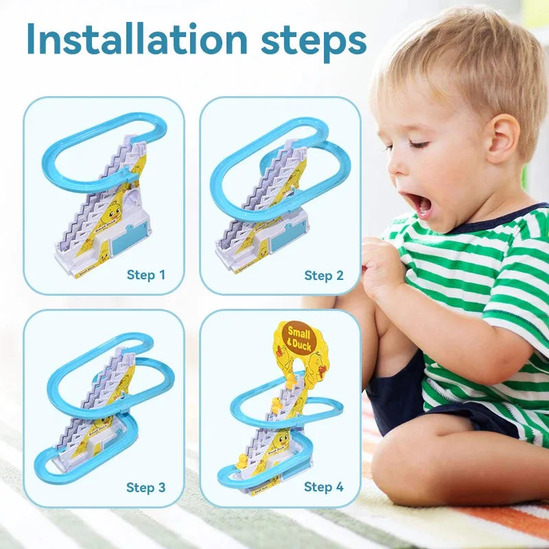 Automatic Climbing Duck Track Toy Set, DIY Rail & Roller Coaster with Music Lights, Interactive Educational Race Game Gift