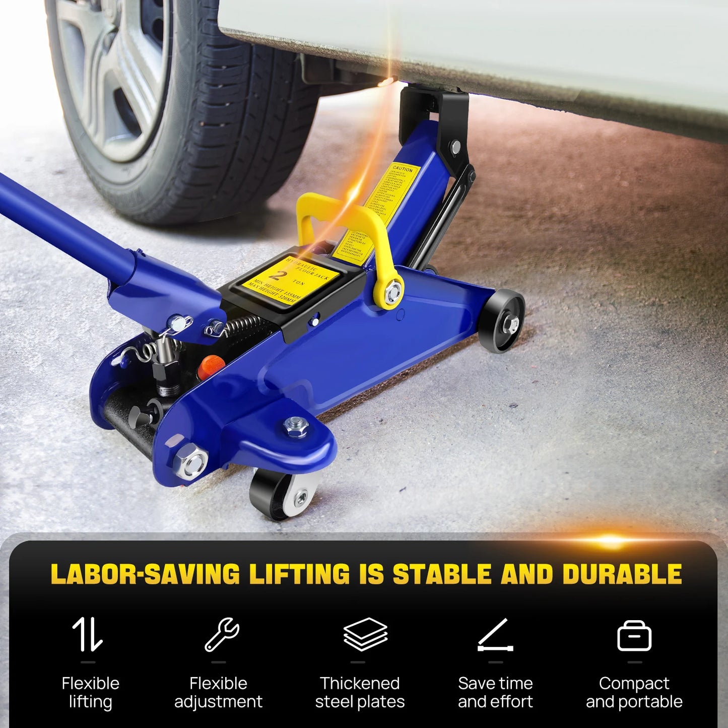 DayPlus Hydraulic Trolley Floor Jack 2 Ton Portable Heavy Duty Car Lift with Carry Case Steel handle Profile Tyre Repair Tools