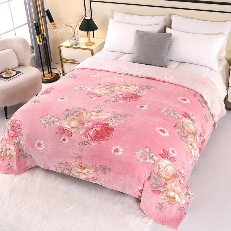 1pc Floral Style Warm Bedspread Fleece Blanket Plaid Travel Shawl Sofa Nap Blankets Home Bedsheet Manta
