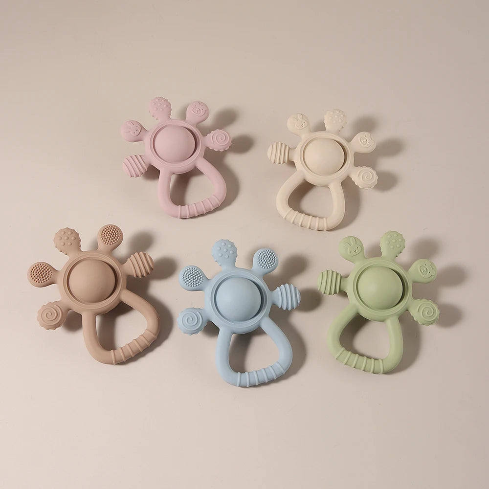 New Teething Silicone Palm Rattle Teether Bunny - Safe Baby Chew Toys for Soothing Sore Gums