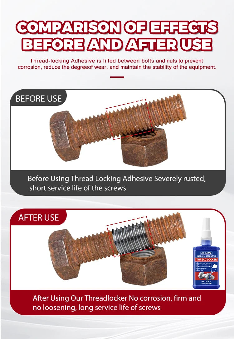 LOOLIFL, 243 Medium-Strength 10Ml-50Ml Threadlocker, Industrial Glue, Removable, Anti-Loosening, Anti-Slip, Waterproof, Rust-Proof, Oil-Resistant, Sealing Threadlocker, Removable, Stable