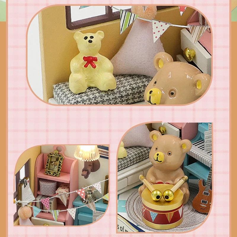 3D Puzzles Wooden Coffee Shop Mini Dollhouse Kit DIY Handmade Assembly Building Dollhouses Toys For Kids Birthday Gifts