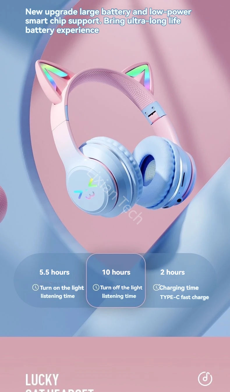 RGB Glow Earphones Wireless Earbuds 5.3 Cat Ear Bluetooth Sports Headphones Bluetooth Mp3 Players Microphone Sale Headset Gamer