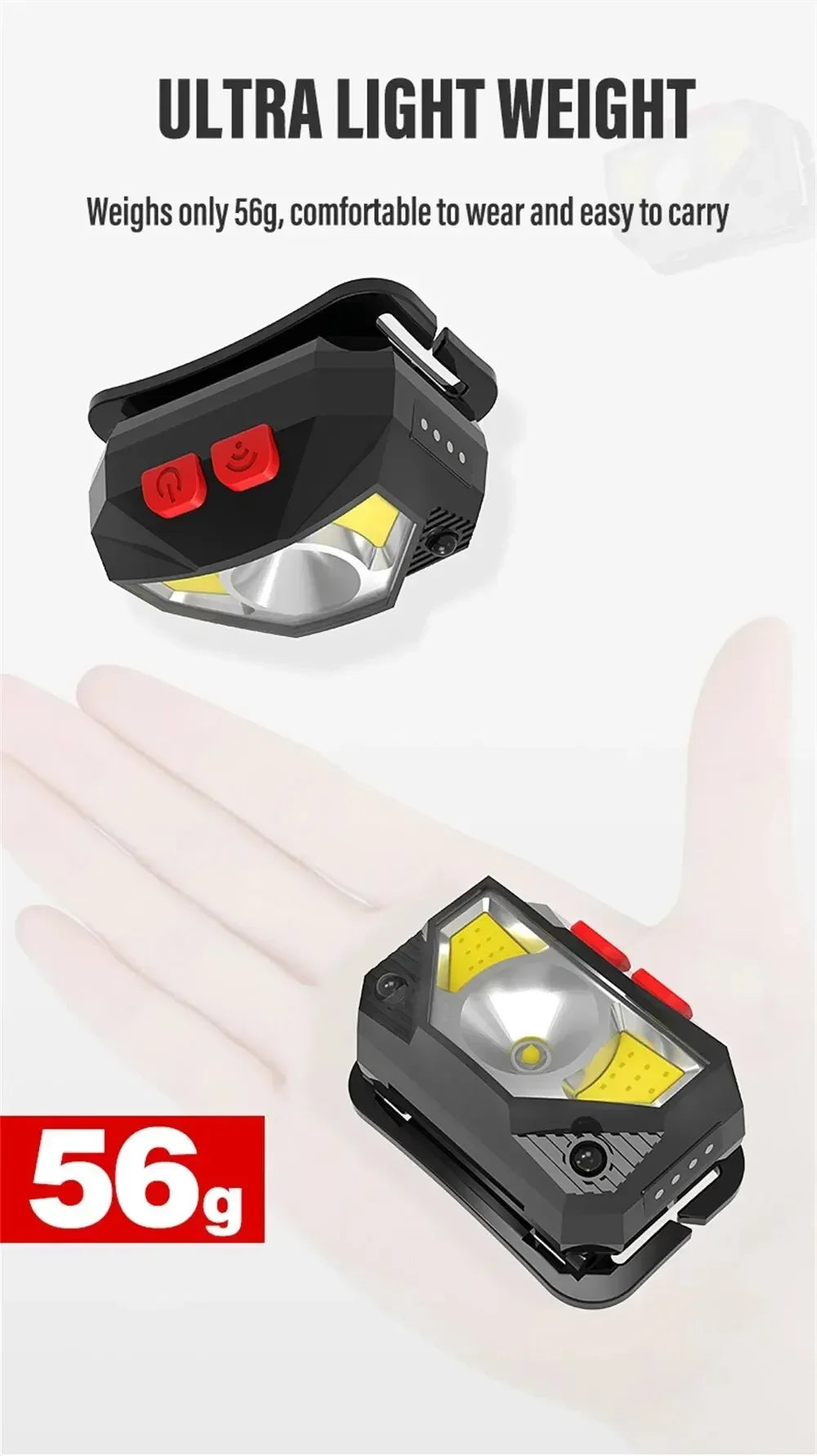 1-3PCS Rechargeable LED Headlamp Sensor Headlight With COB and LED Beads 8 Lighting Modes White and Red Light Fishing Light