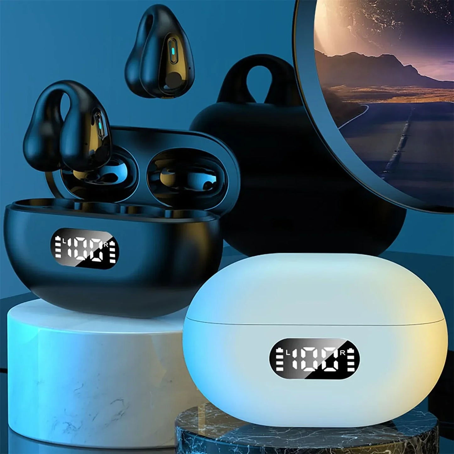 NEW TWS Wireless Headphones Bluetooth 5.3 Bone Conduction Earphones Earclip Design Touch Control Led Earbuds Sports Headsets