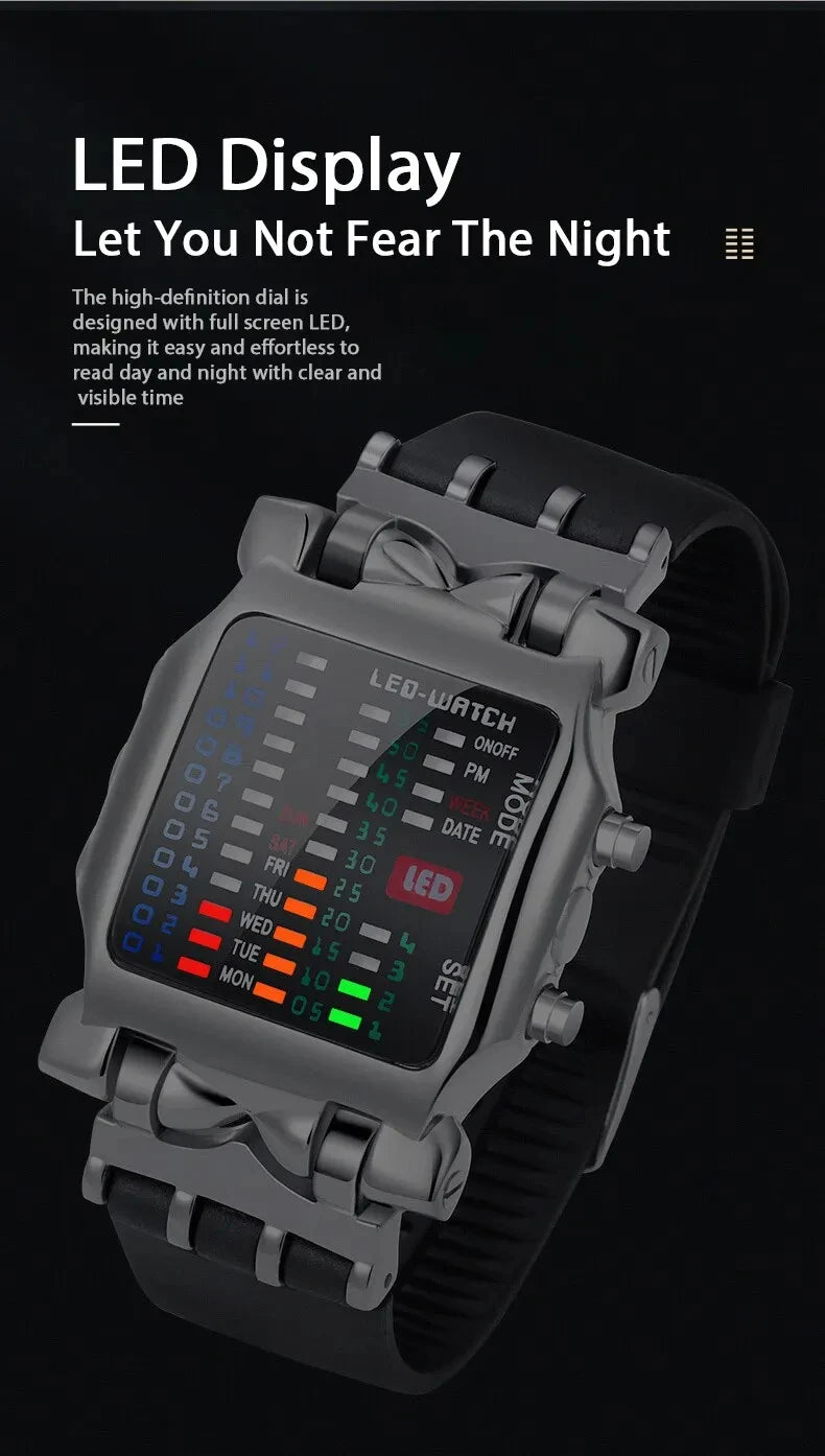 Binary Led Watch Creative Waterproof Business Electronic Watch Mens Trend Luminous Gift Sports Couple Date Time Display Watch