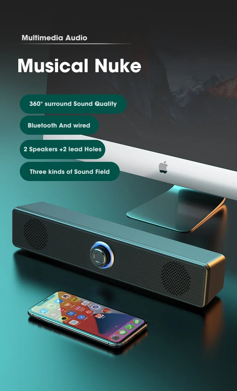 PC Soundbar Wired and  Bluetooth Speaker USB Powered Soundbar for TV Pc Laptop Gaming Home Theater Surround Audio System
