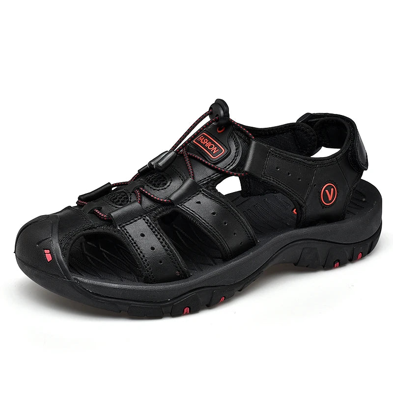Summer Sandals Leather Outdoor Men Beach Shoes Luxury Breathable Casual Sandal Man Wading Shoes Non-slip Wide lining Slippers