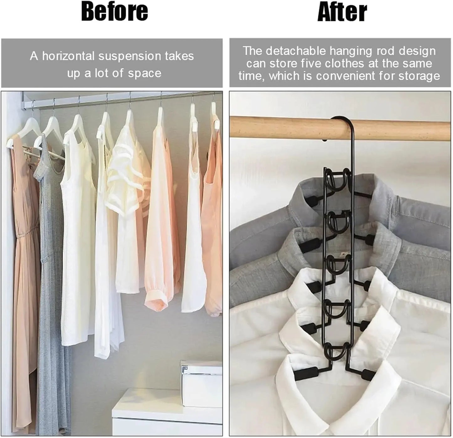 5pcs Multi-Tier Hanging Closet Hanger with Hooks Space-Saving Organizer for Closet Coats Shirts Dresses Jackets Hanging Storage